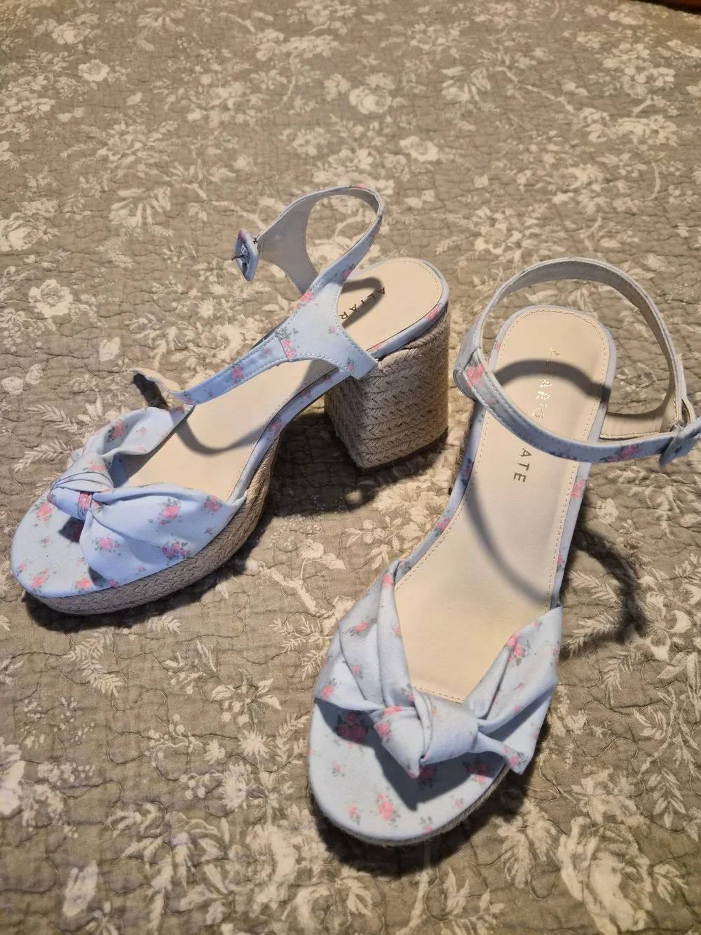 Altar'd State Light Blue Floral Knotted Espadrille Platform Heels